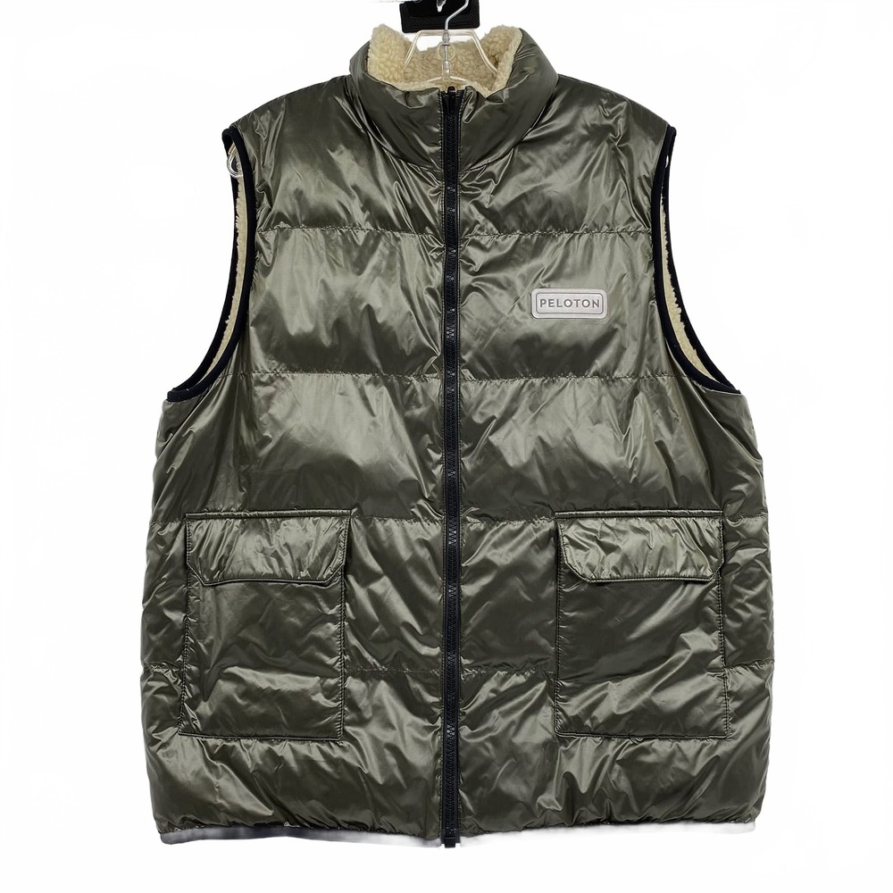 Peloton Green Beige Reversible Puffer Sherpa Vest | Mens XL